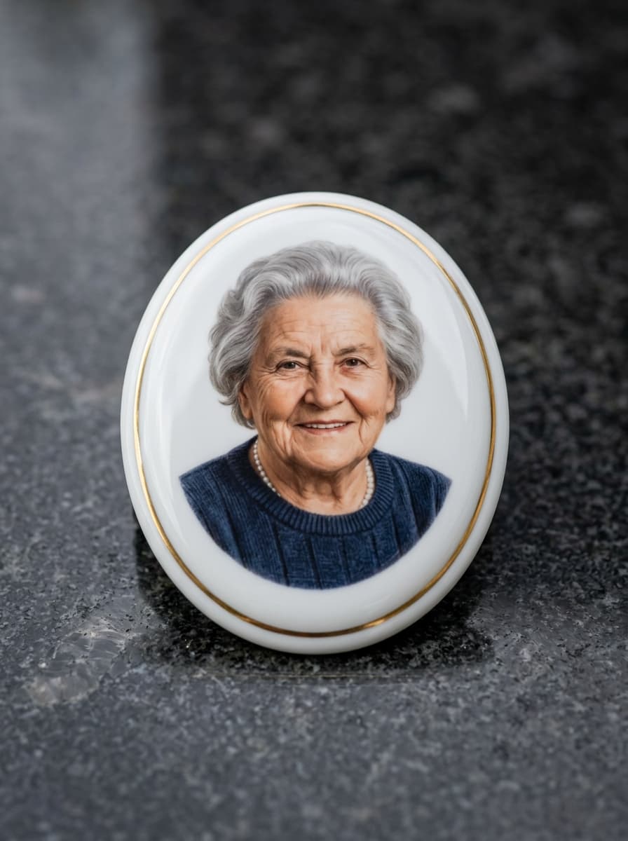 Beispiel eines ovalen Porzellan-Grabfotos